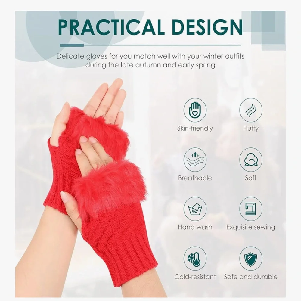 🆕 4 Pairs Knit Fingerless Winter Gloves Black Red White Grey Texting Gloves